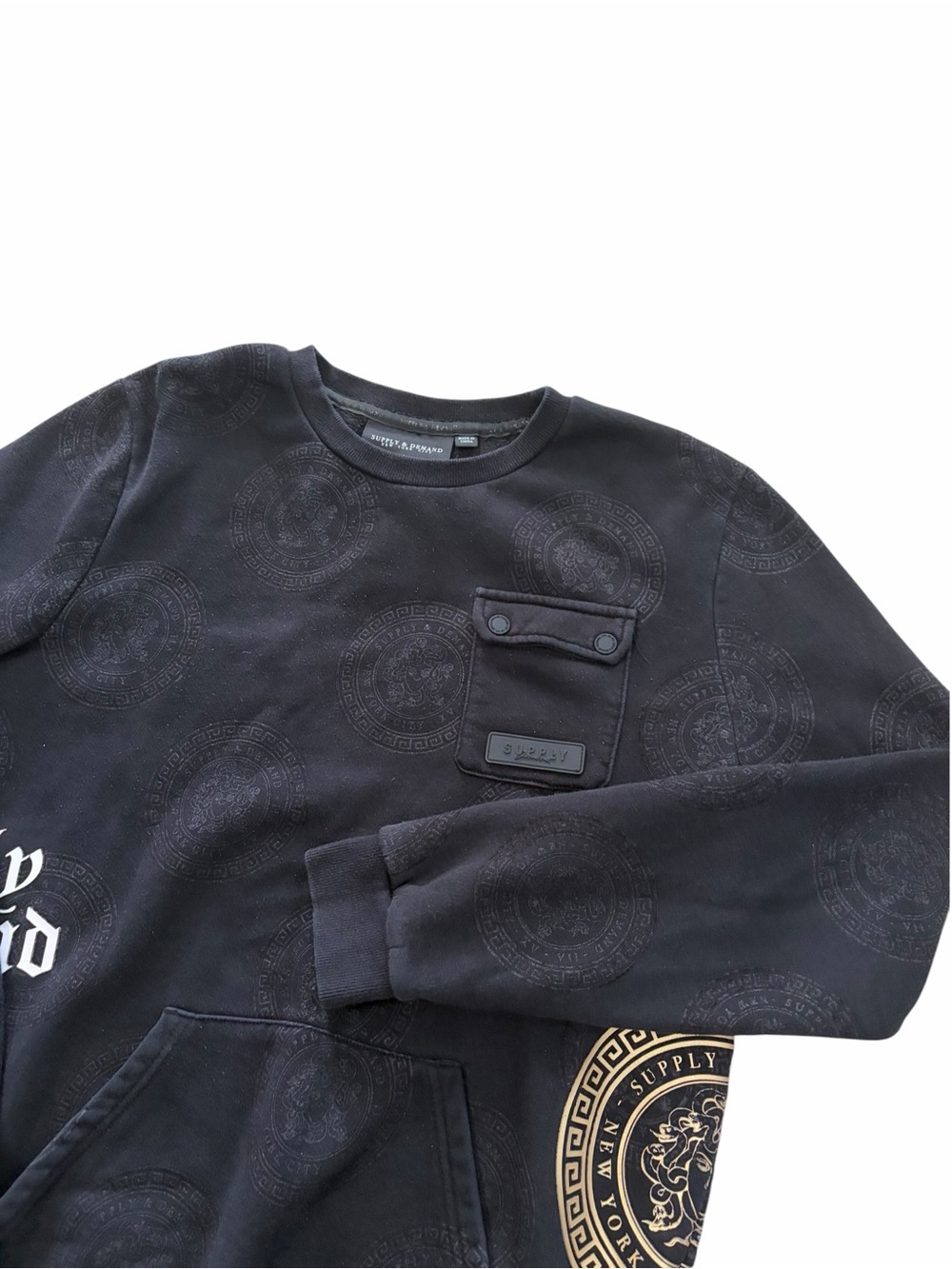 Supply & Demand Crewneck Sweatshirt Mens Large Streetwear Hip Hop Fleece Black